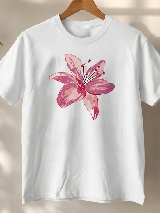 Gildan Tops - Gildan White Tee with Pink Floral Bloom
